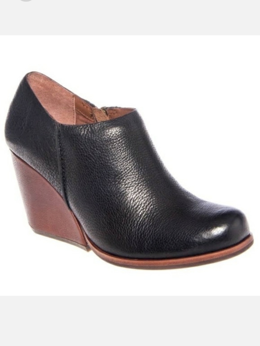 KORK-EASE Holmes Black Pebbled Leather Wedge Ankle Booties Size 6